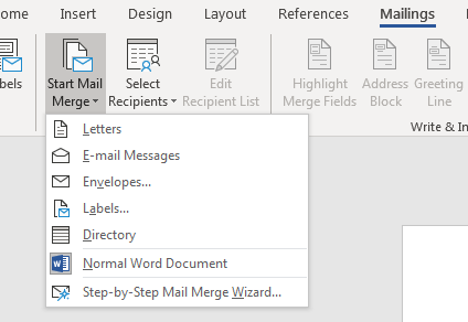 mailings tab in word mac