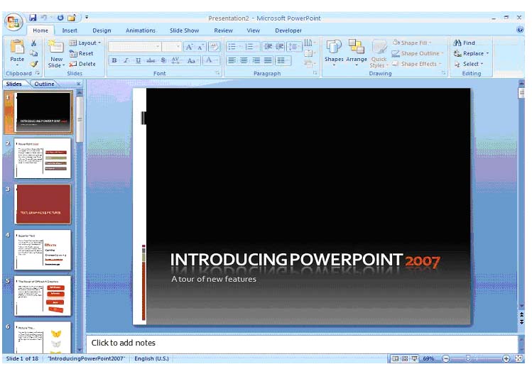 Как выглядит powerpoint 2007