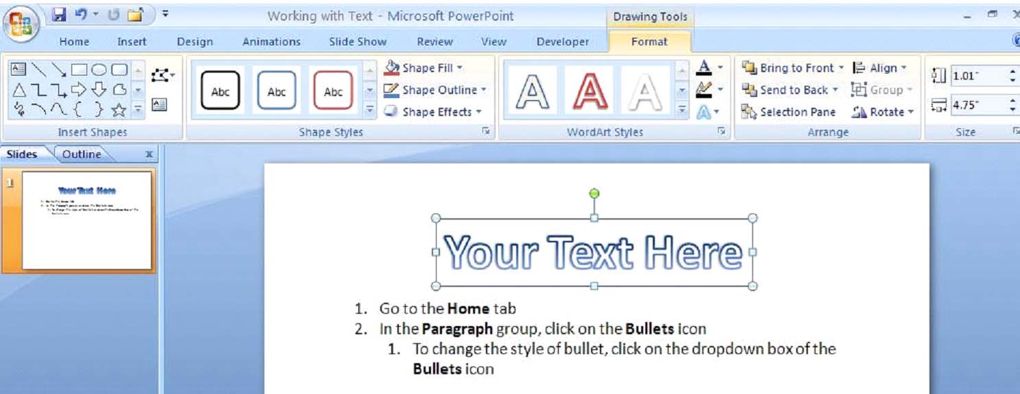 powerpoint how to add word art box