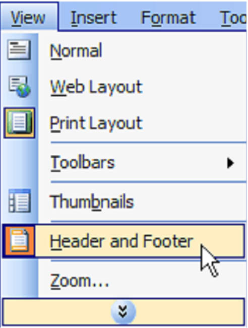 how to create header and footer in word 2003