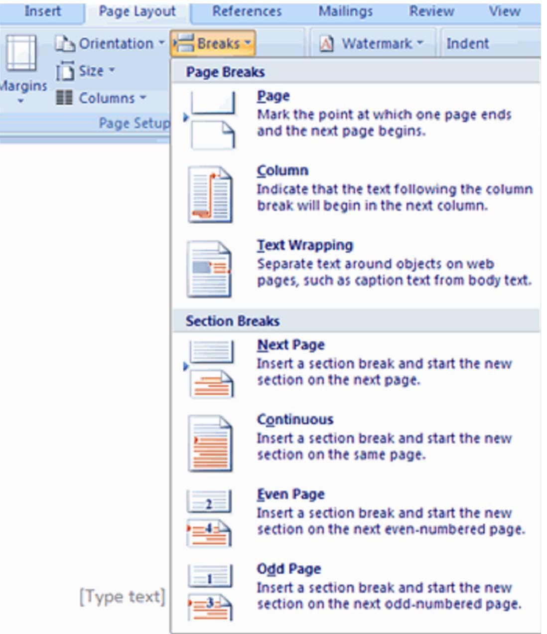 Section Break. Section Break next Page как сделать. Microsoft Word. Page Layout.