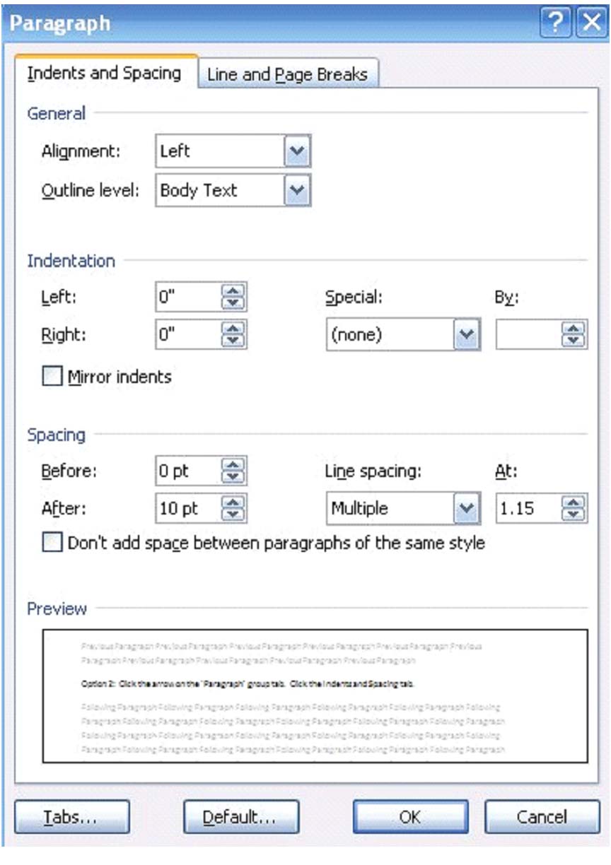 microsoft word paragraph formatting