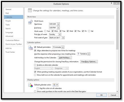 how to set work hours in outlook