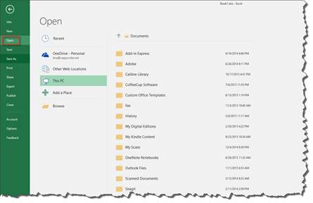 microsoft excel 2016 file location