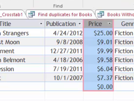 microsoft office price query filter